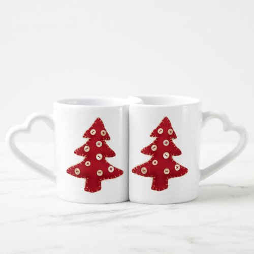 Craft Red Christmas Trees Button Baubles Coffee Mug Set
