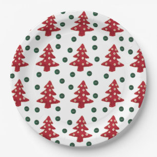 Craft Red Christmas Trees Button Baubles Paper Plates