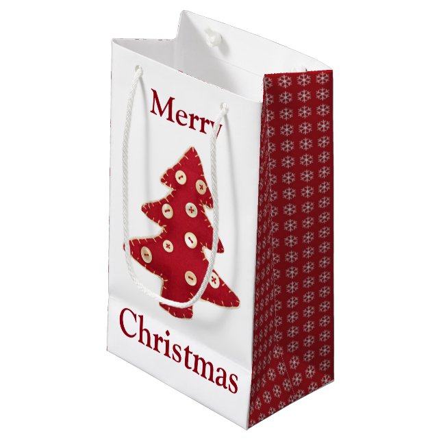 Craft Red Christmas Trees Button Baubles Small Gift Bag (Front Angled)