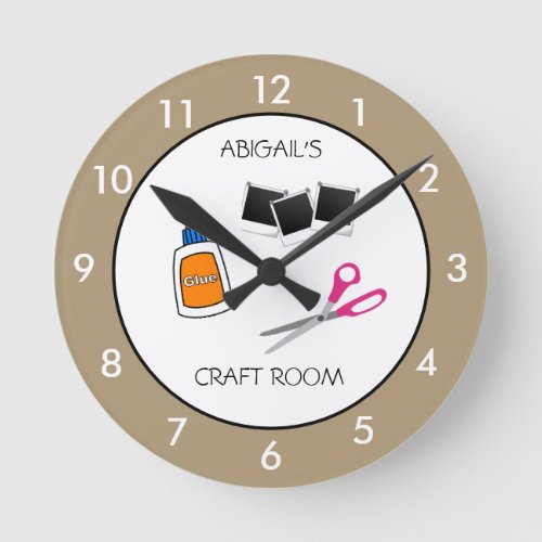 Craft Room Personalized Beige Rim Round Clock