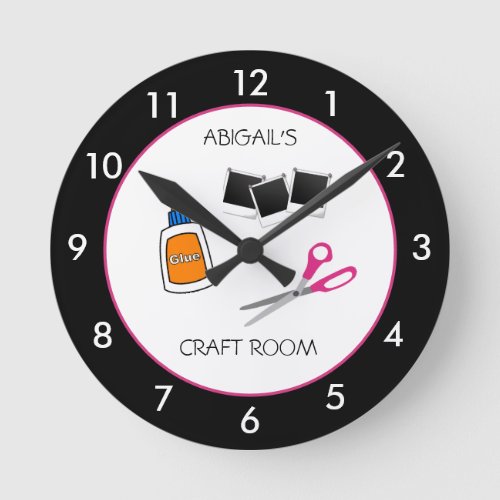 Craft Room Personalized Black Rim Round Clock