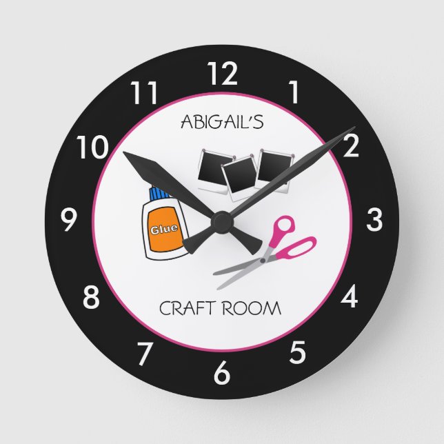 Craft Room Personalized Black Rim Round Clock (Front)