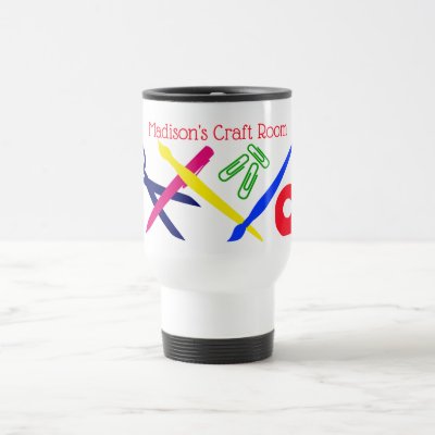 Craft room, scissors, brushes and more, your name travel mug