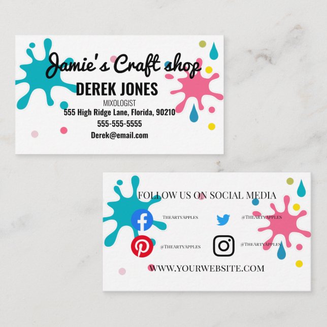 craft shop paint art artist workshop kids business card (Front/Back)