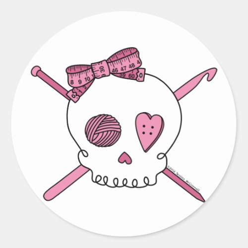 Craft Skull Pink Classic Round Sticker