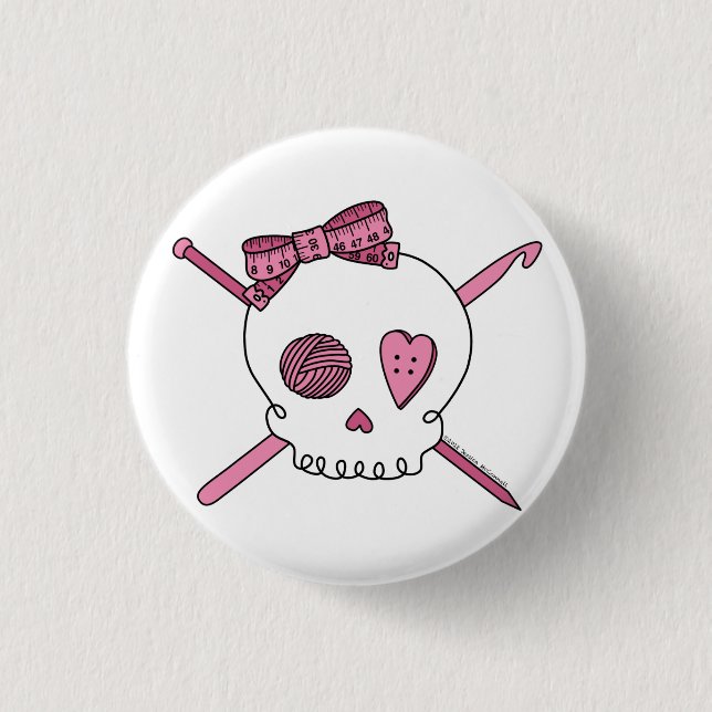 Craft Skull (Pink) Pinback Button (Front)