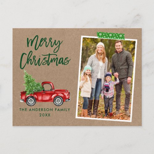 Craft Tape Brush Script Truck Kraft Christmas Postcard