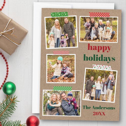 Craft Tape Happy Holidays 5 Photo Kraft Holiday Card