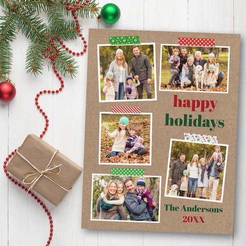 Craft Tape Happy Holidays 5 Photo Kraft Postcard