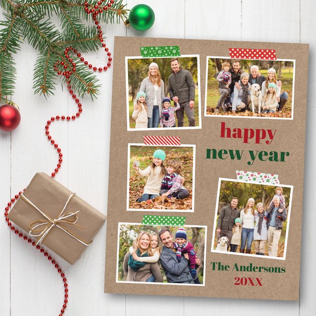 Craft Tape Happy New Year 5 Photo Kraft Postcard (Customize to change your personalized text size or text style.)