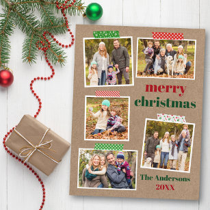 Craft Tape Merry Christmas 5 Photo Kraft Postcard