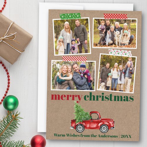 Craft Tape Red Truck Christmas Kraft Photo Holiday Card