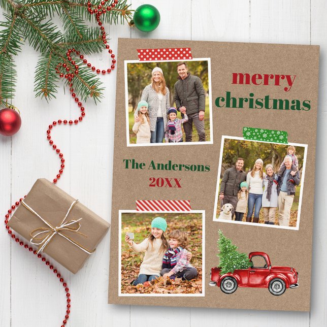 Craft Tape Red Truck Christmas Kraft Postcard (Customize to change your personalized text size or text style.)