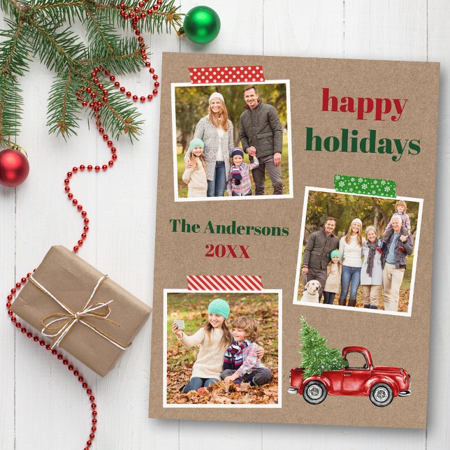 Craft Tape Red Truck Holiday Kraft Postcard (Customize to change your personalized text size or text style.)