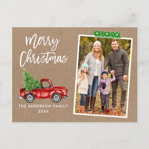 Craft Tape Truck Brush Script Kraft Christmas Postcard
