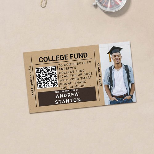 Craft Tartan Plaid Boy Graduation College Fund QR Enclosure Card