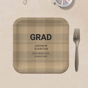 Craft Tartan Plaid Modern Simple Boy Graduation Paper Plates