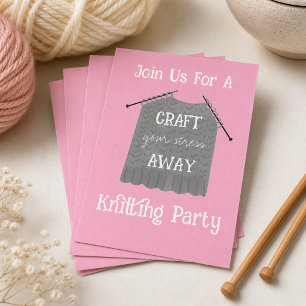 Craft your stress Away Knitting Party Invitation Postcard