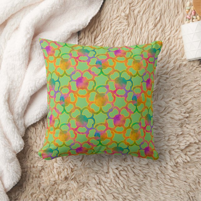 Crafted Floral Chainmail in Green Throw Pillow (Blanket)
