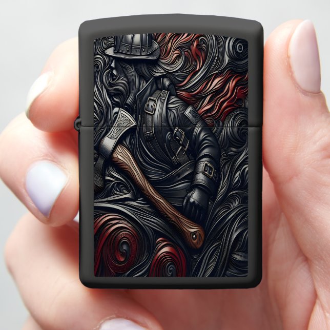 Crafted Leather Tribute to Heroic Fireman Zippo Lighter (In Hand)