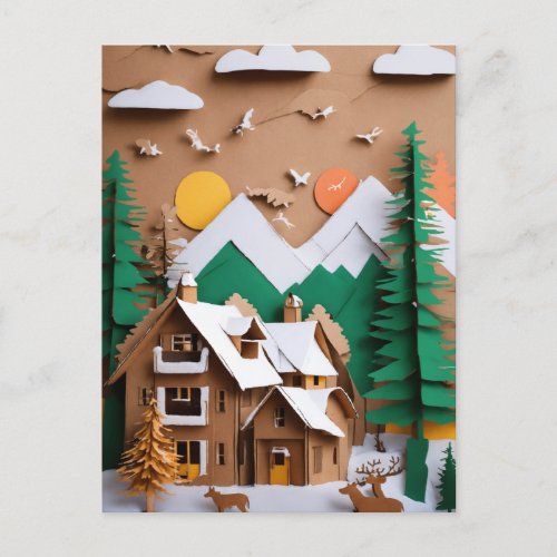 Crafted  Winter Holiday  Christmas Cabin Postcard