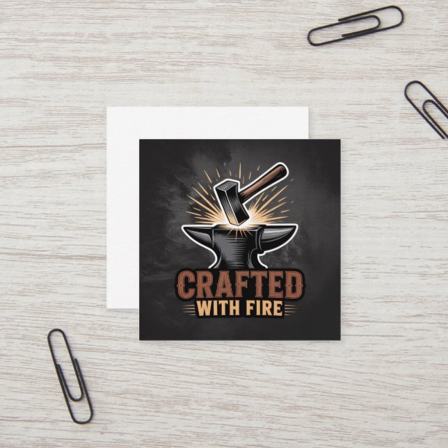 Crafted With Fire – Rustic Artisan Sticker Square Business Card (Front/Back In Situ)