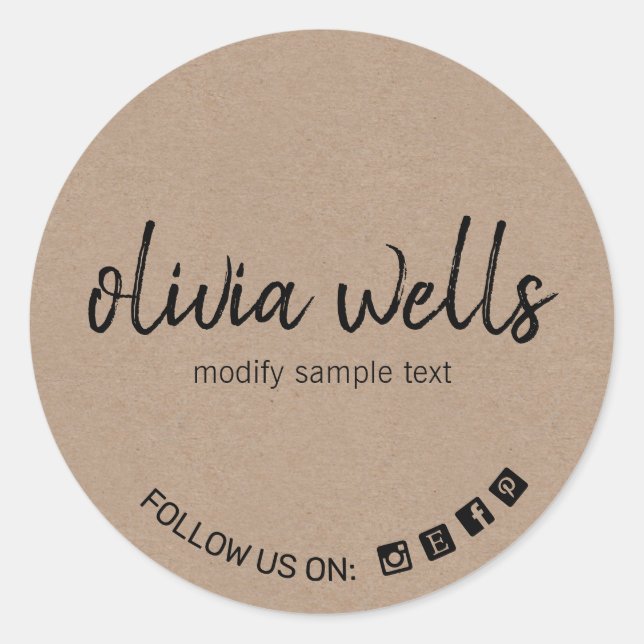 Crafter Script Font Kraft Social Media Icon Classic Round Sticker (Front)