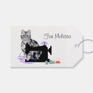 Crafting Cat with a Sewing Machine Gift Tags