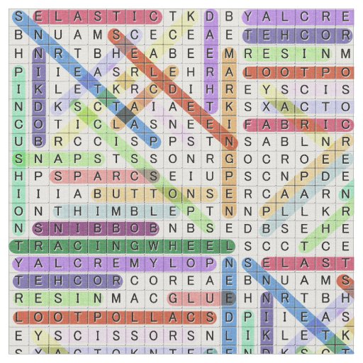 Crafting Sewing Word Search Fabric
