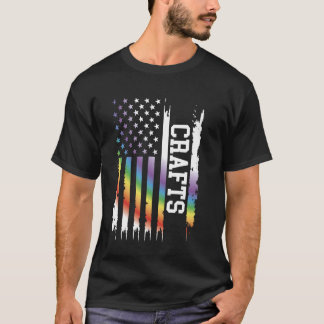 Crafts United States Distressed Rainbow w US Flag T-Shirt
