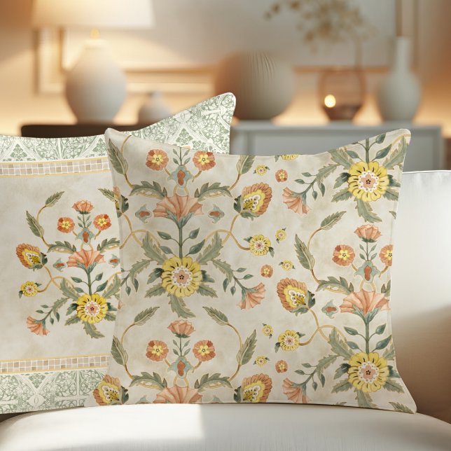 Craftsman Arts n Crafts Prairie Floral Watercolor Throw Pillow (Creator Uploaded)