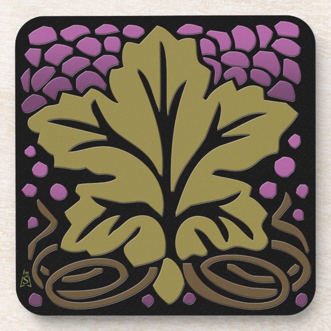 Craftsman Grape Leaf and Grapes Drink Coaster (Front)