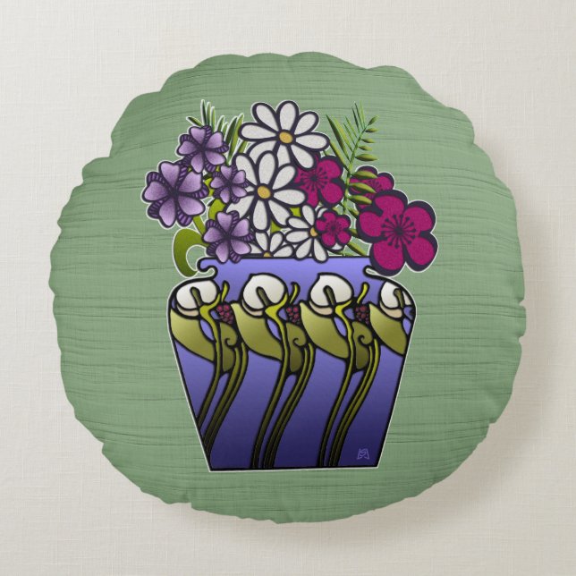 Craftsman Lily Vase Round Pillow (Front)