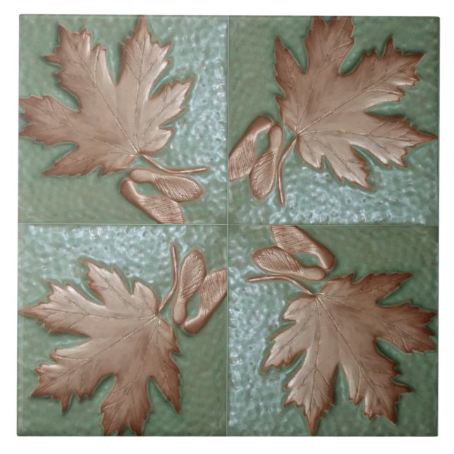 Craftsman Maple Leaf green and copper Ceramic Tile (Front)