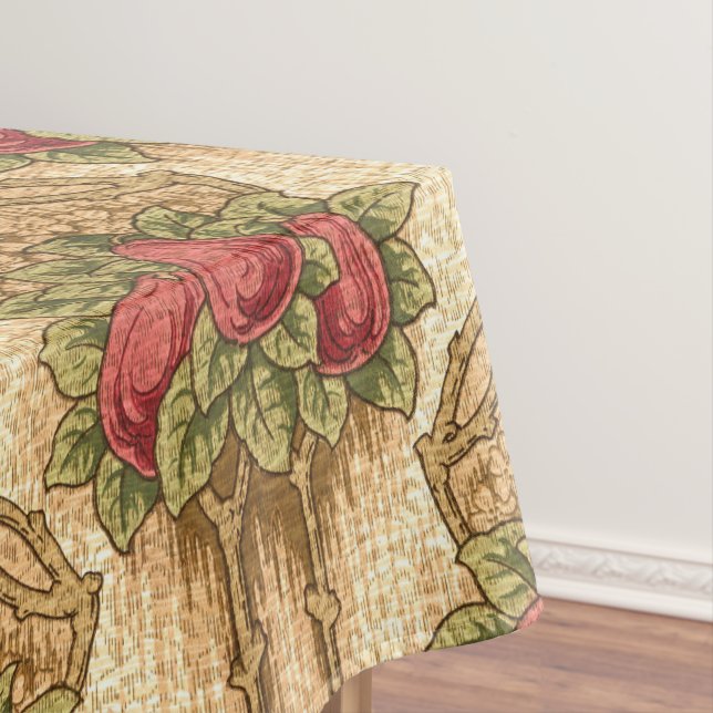 Craftsman or Mission Style Red Pears Pattern Tablecloth (In Situ)