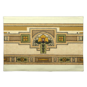 Craftsman or Mission Style Square Frame Floral Cloth Placemat