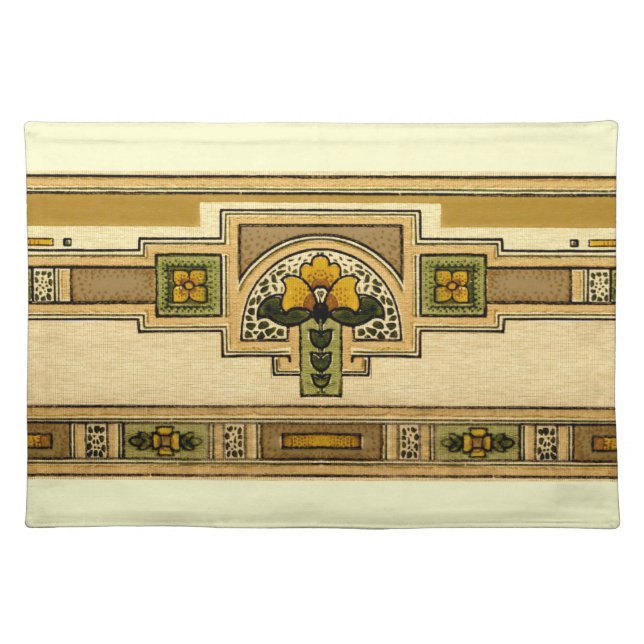 Craftsman or Mission Style Square Frame Floral Cloth Placemat (Front)