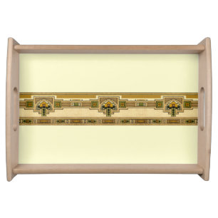 Craftsman or Mission Style Square Frame Floral Serving Tray