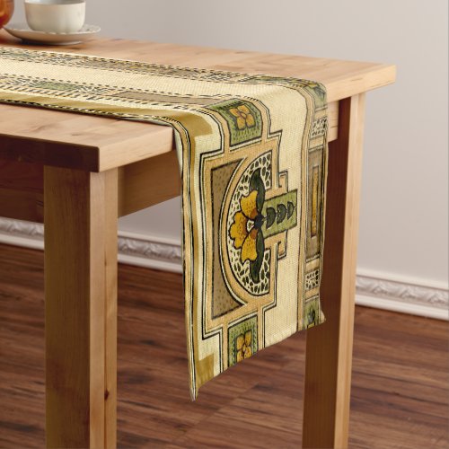 Craftsman or Mission Style Square Frame Floral Short Table Runner