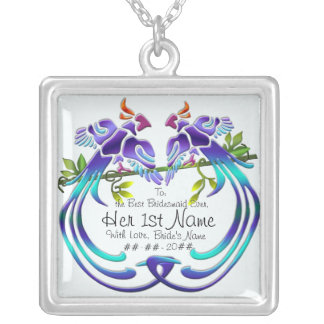 Craftsman Peacock (Personalized for Bridesmaid) Silver Plated Necklace