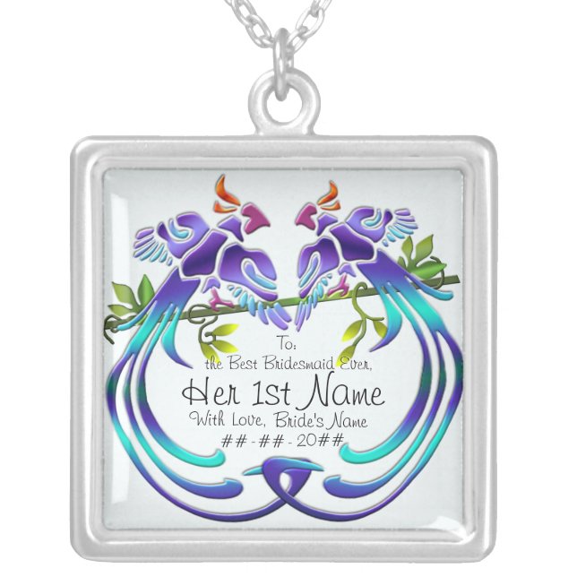 Craftsman Peacock (Personalized for Bridesmaid) Silver Plated Necklace (Front)