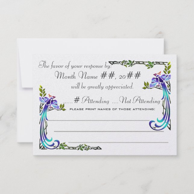 Craftsman Peacocks (Reply Card) RSVP Card (Front)