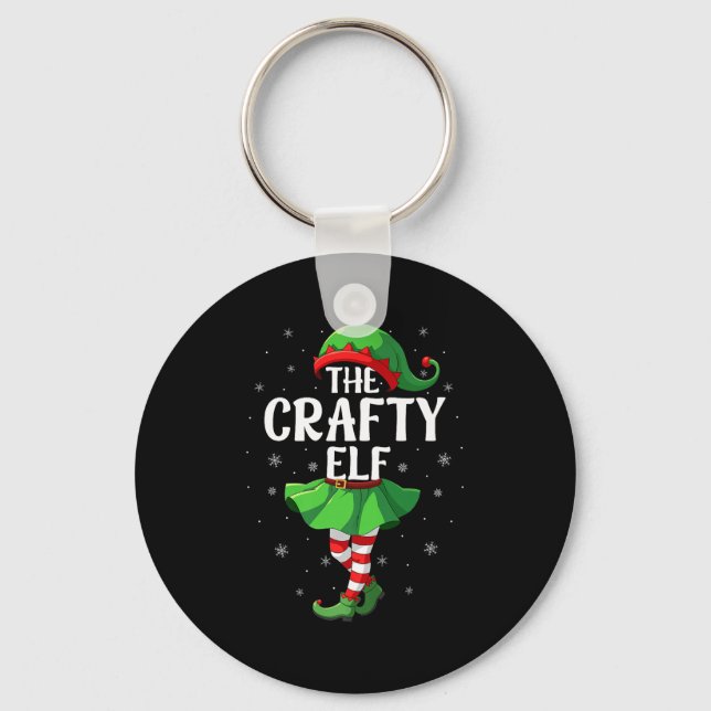 Crafty Elf Christmas Girls Women Elf Squad Xmas Fa Keychain (Front)