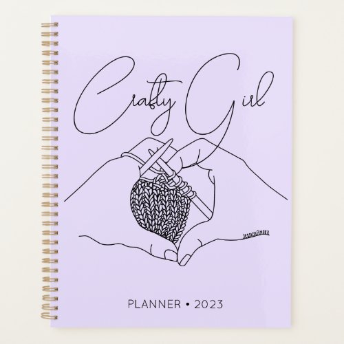 Crafty Girl Purp Knitting Heart Hands Outline 2023 Planner