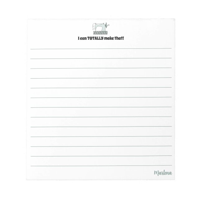 Crafty seamstress blue sewing machine magnetic  notepad (Front)