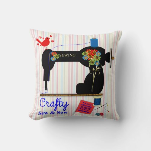 Crafty Sew And Sew Vintage Sewing Machine Throw Pillow