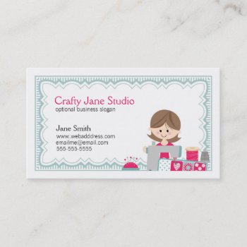 Crafty Sewing Business Card Design by rhondajaidesigns at Zazzle