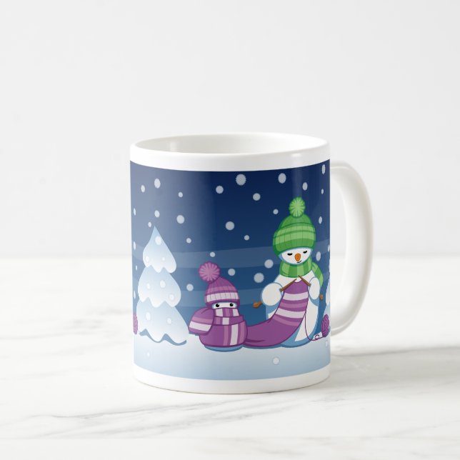 Crafty Snowman Knitting Scarf Coffee Mug (Front Right)