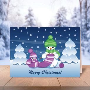 Crafty Snowman Knitting Scarf Holiday Card