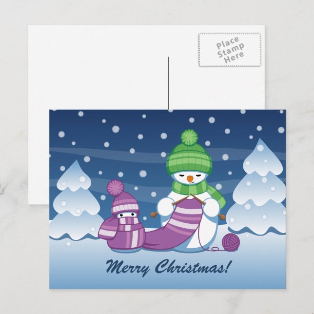 Crafty Snowman Knitting Scarf Holiday Postcard (Front/Back)